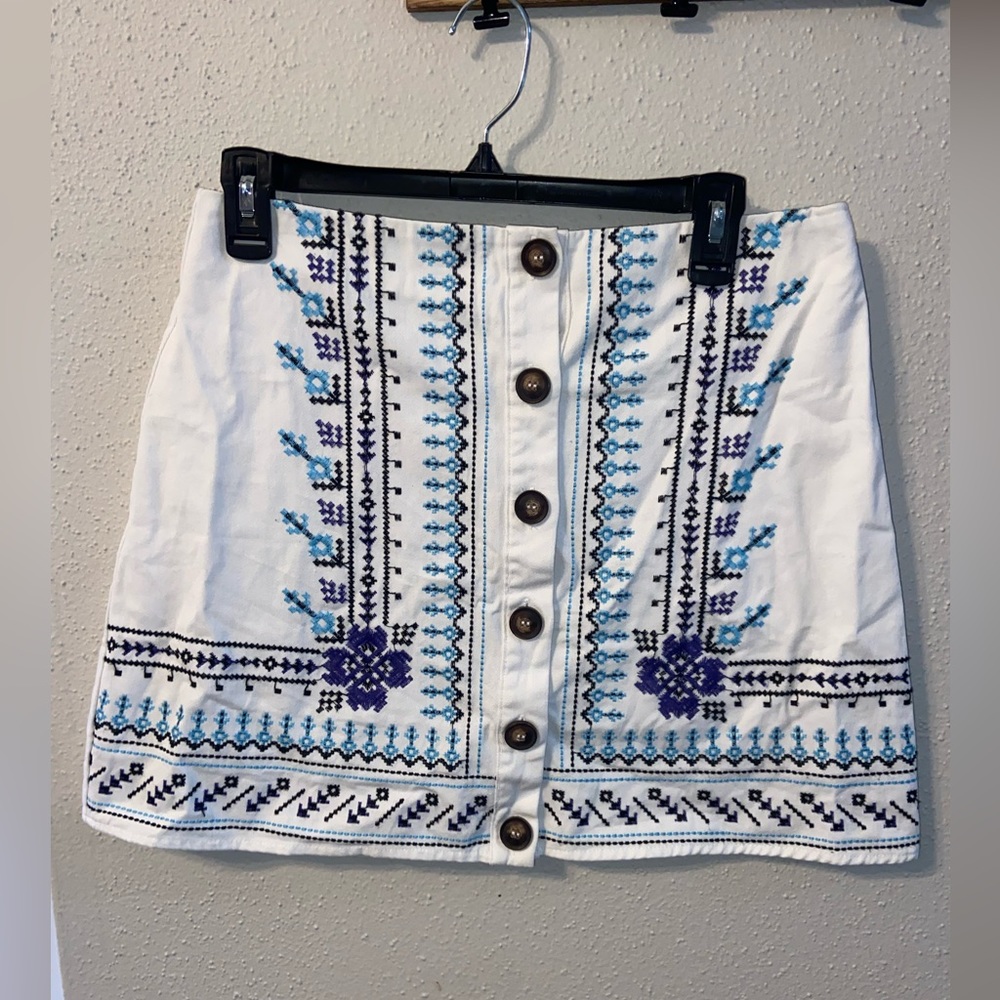 Francesca’s Embroidered Jean Mini Skirt